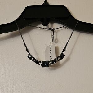 Givenchy Gunmetal Dark Blue Stone Collar Necklace
